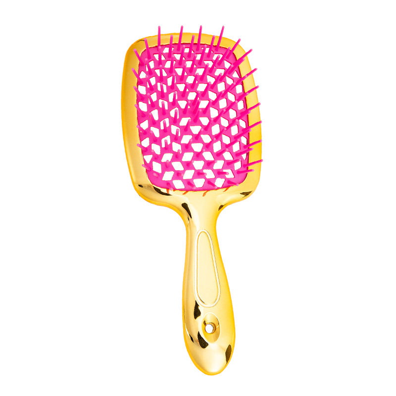 LuxeFlow Hollow Vent Styling Brush | Electroplated Anti-Static Hair Brush