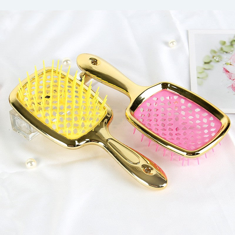 LuxeFlow Hollow Vent Styling Brush | Electroplated Anti-Static Hair Brush