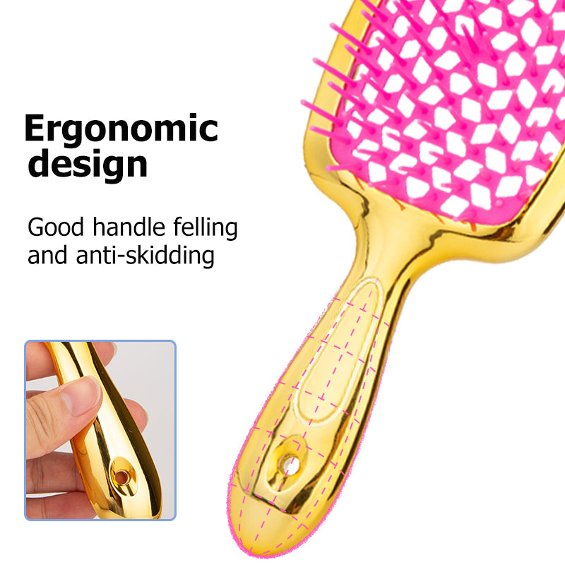 LuxeFlow Hollow Vent Styling Brush | Electroplated Anti-Static Hair Brush