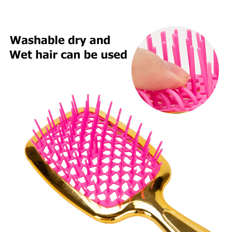 LuxeFlow Hollow Vent Styling Brush | Electroplated Anti-Static Hair Brush