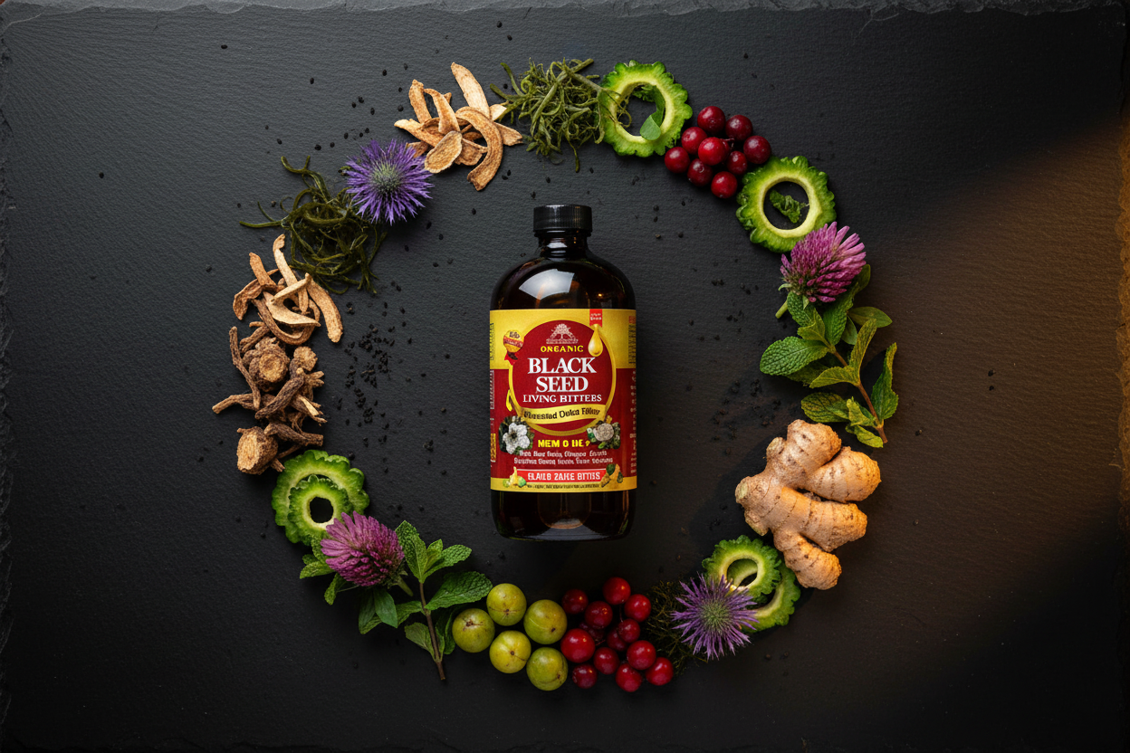 Black Seed Bitters - Flat Lay Regen