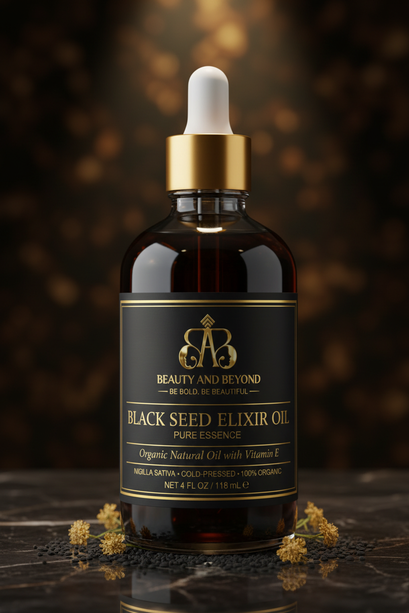 Black Seed Elixir Oil — Hero Shot on 4 oz Bottle
