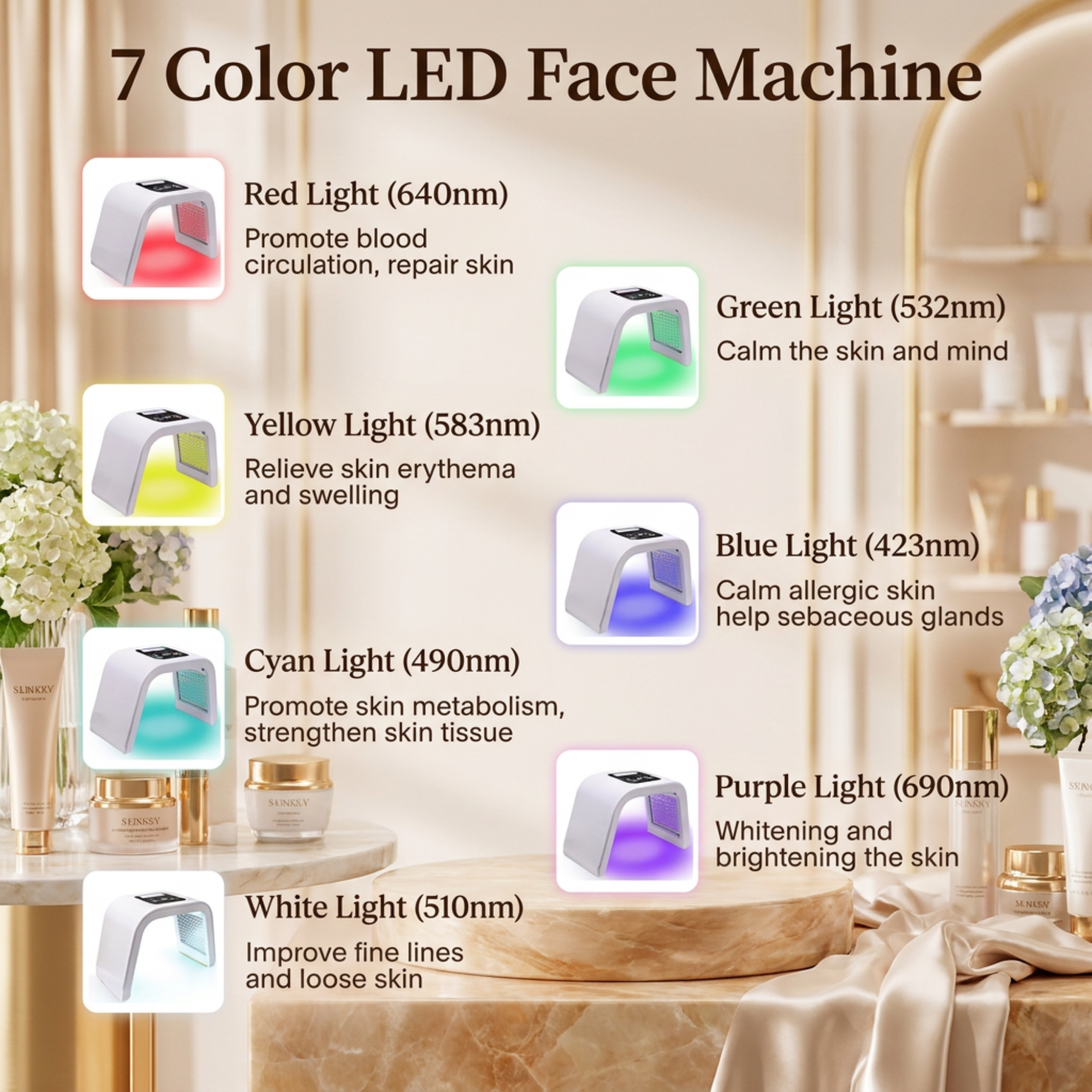 7 LED Light Facial Nano Mist Home Therapy PDT Machine