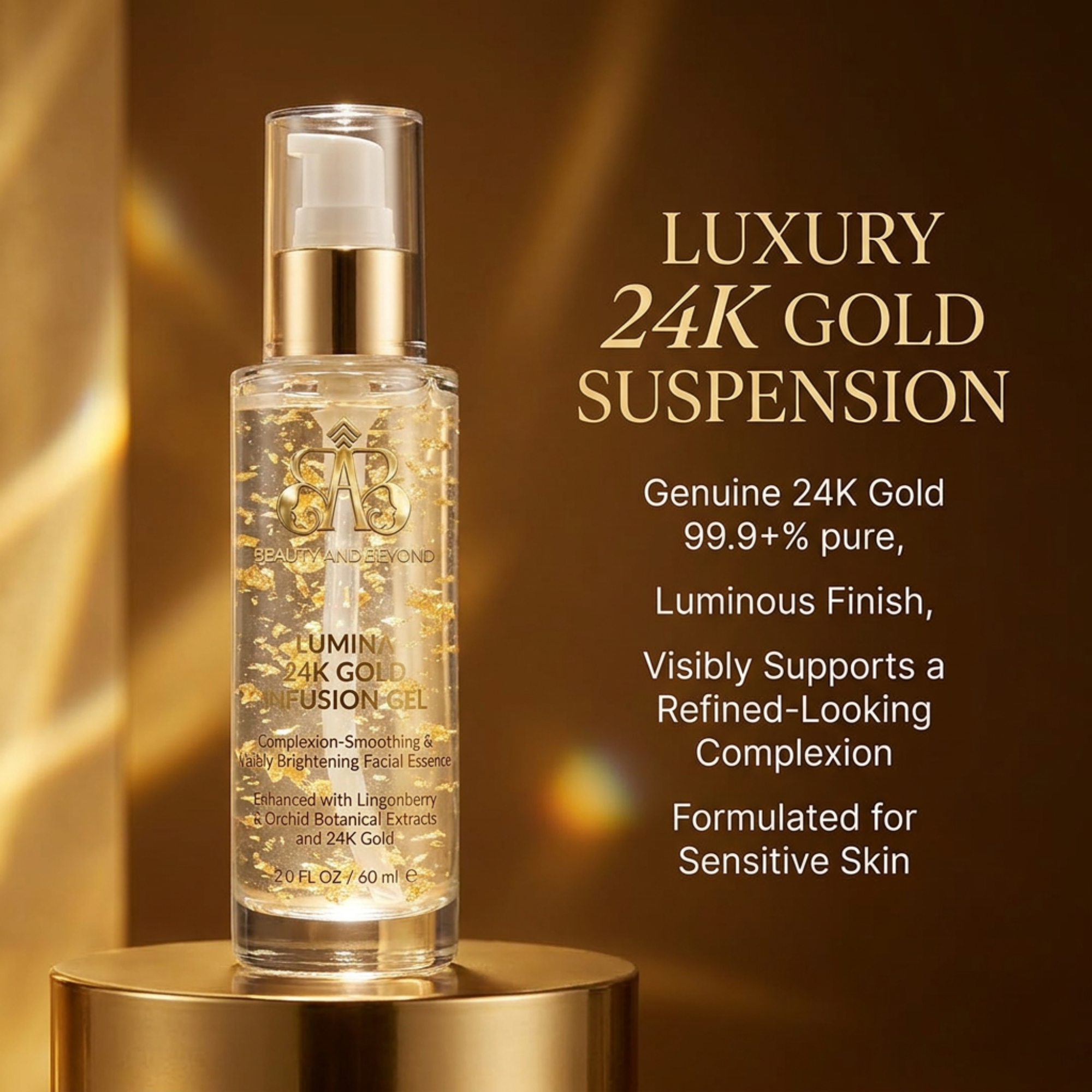 Lumina 24K Gold Infusion Gel – Complexion-Smoothing & Visibly Brightening Facial Essence (60 mL)