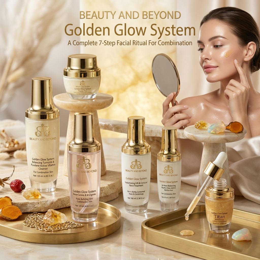 Golden Glow System | 7-Piece Facial Core System Complete Combination Skin Facial Ritual | Professional Grade for Combination Skin