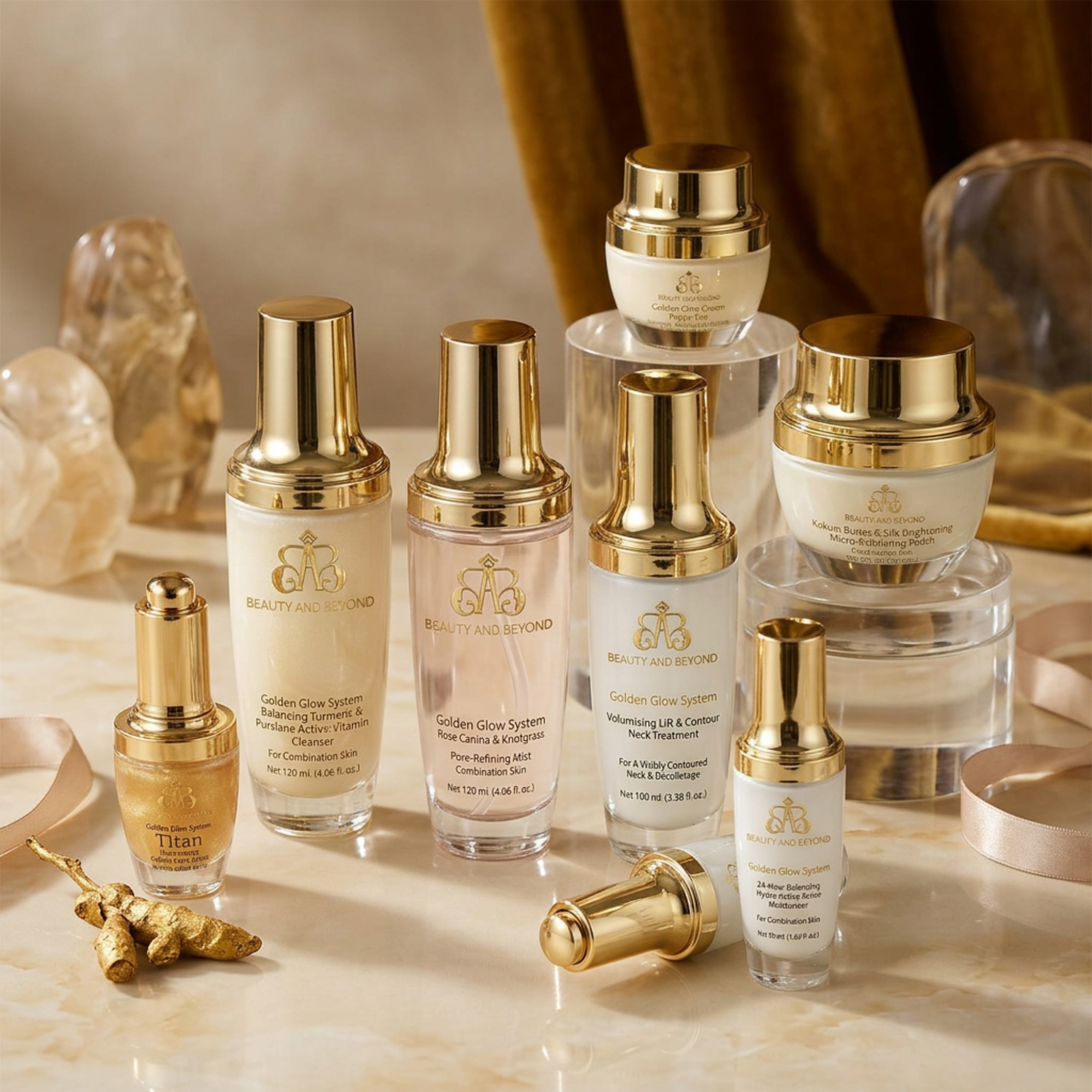 Golden Glow System | 7-Piece Facial Core System Complete Combination Skin Facial Ritual | Professional Grade for Combination Skin