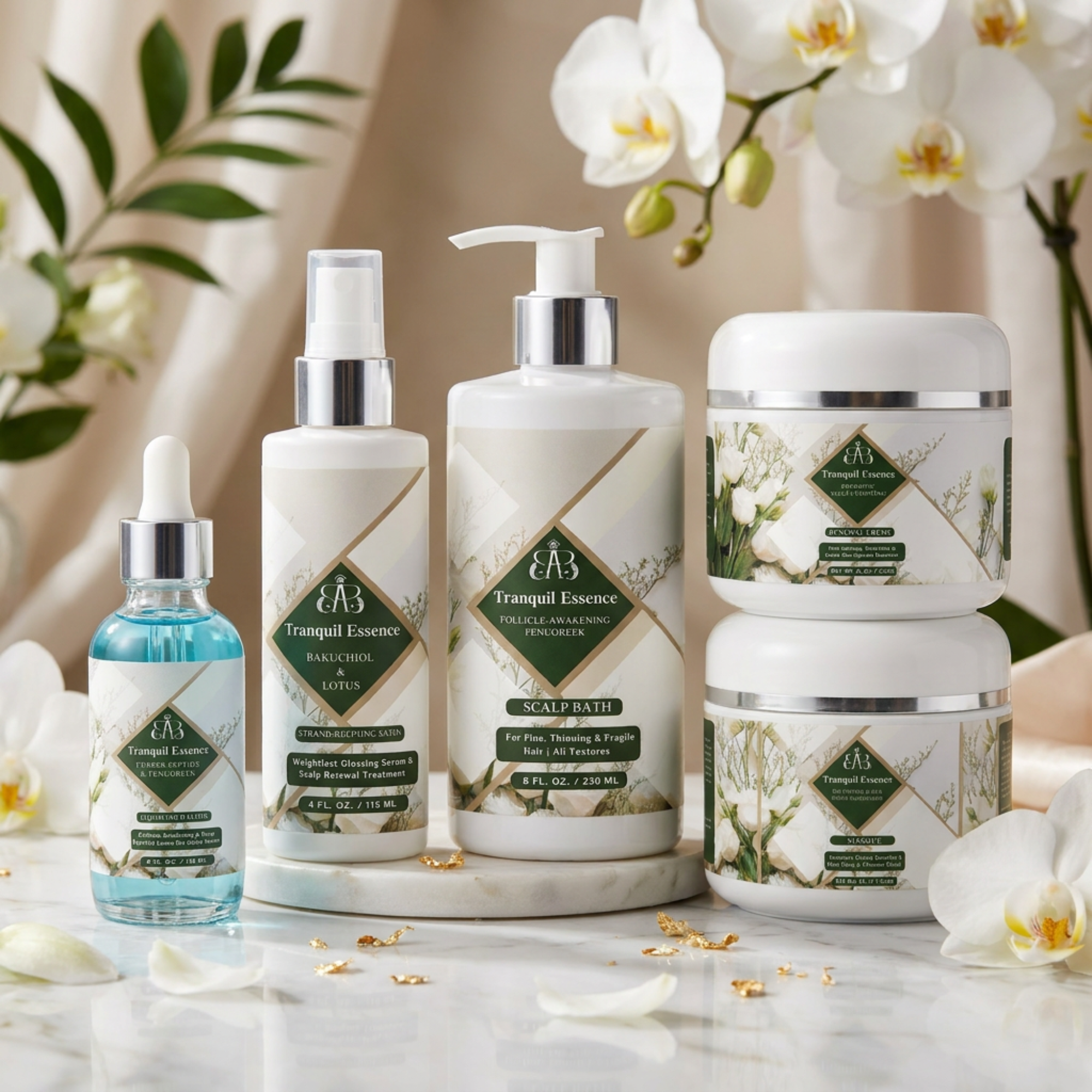 TRANQUIL ESSENCE Fenugreek & Bio-Peptide Restorative 5-Piece System for Hair Density & Scalp Renewal