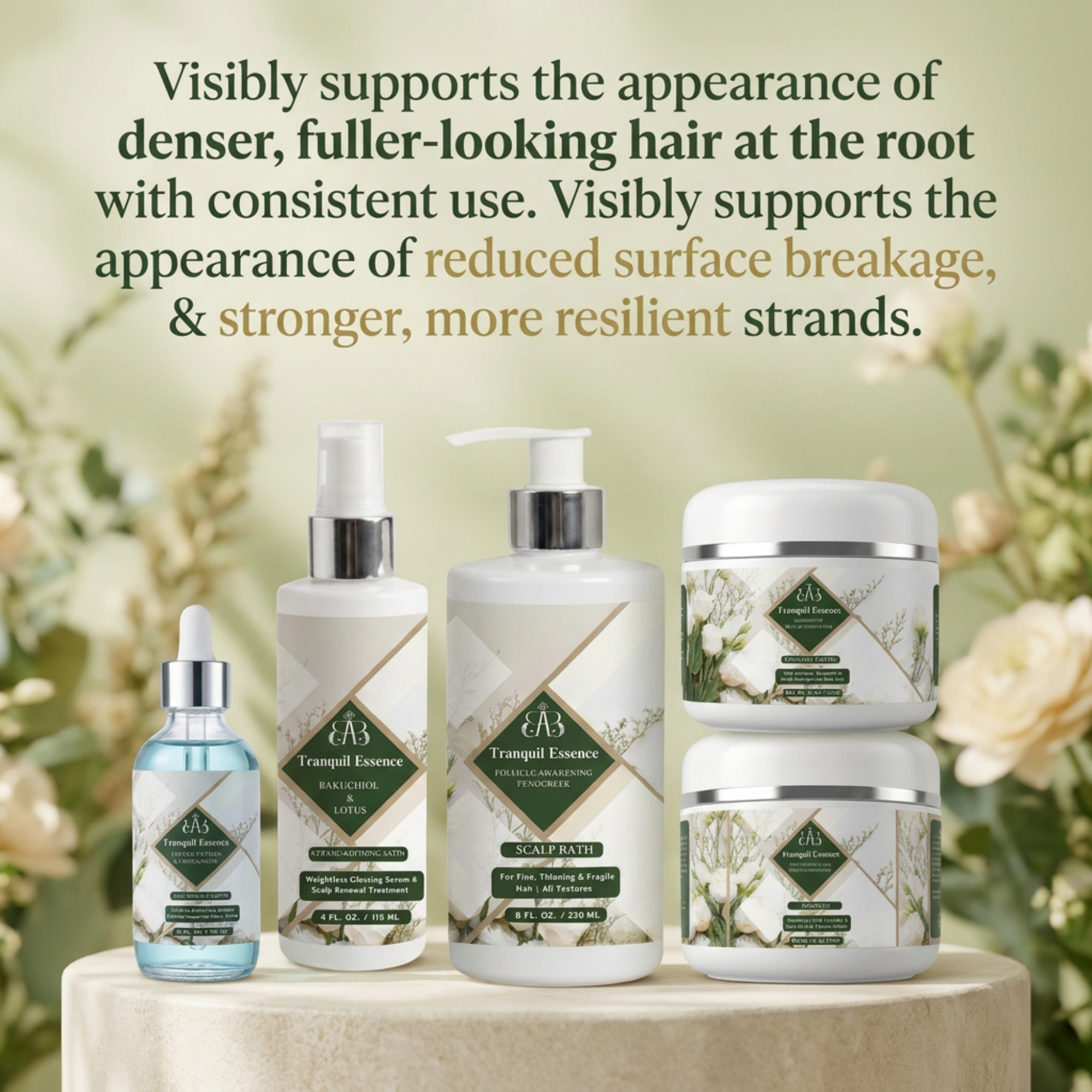 TRANQUIL ESSENCE Fenugreek & Bio-Peptide Restorative 5-Piece System for Hair Density & Scalp Renewal