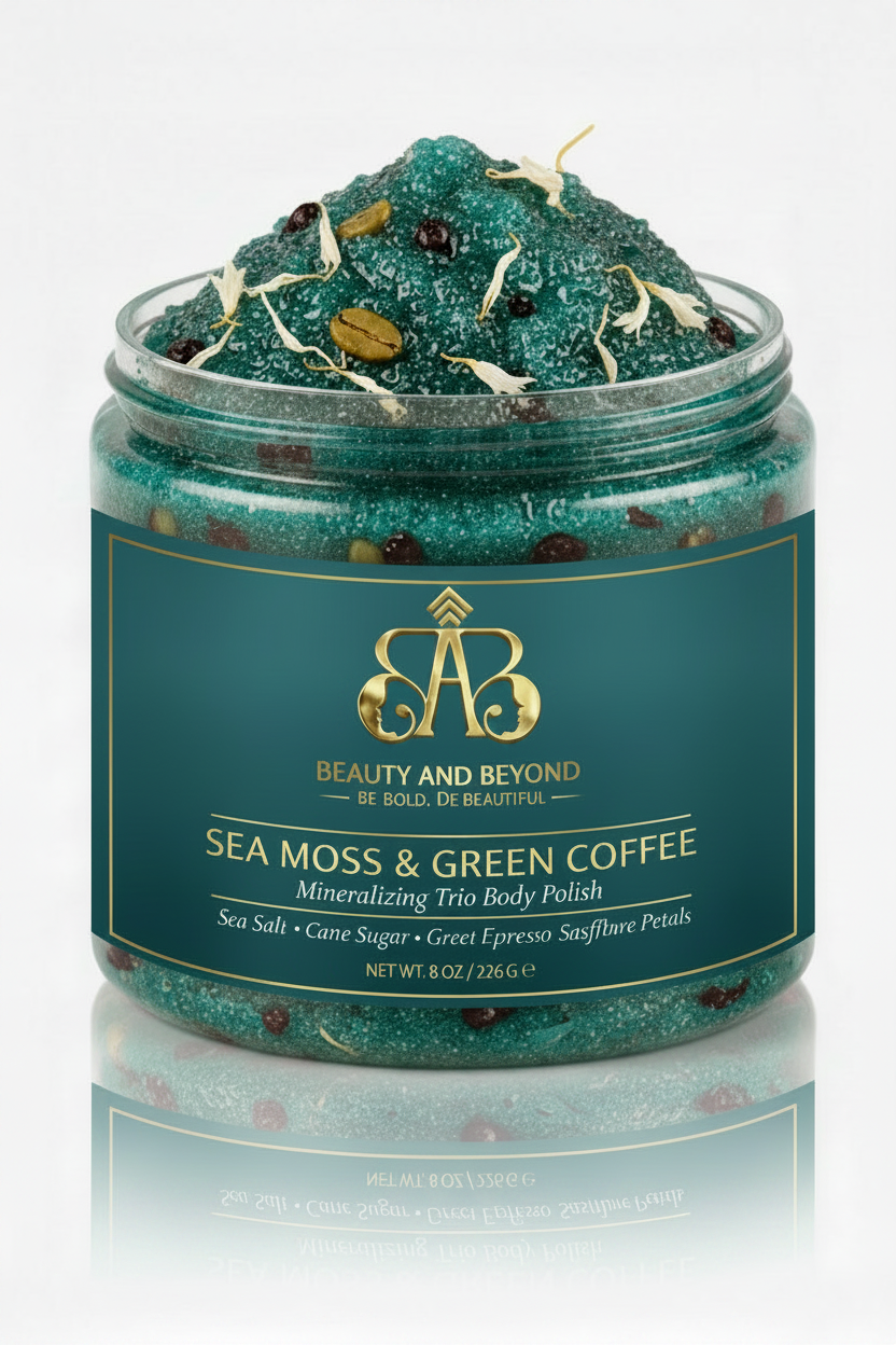 Sea Moss & Green Coffee Mineralizing Trio Body Polish — Jar with Lid On