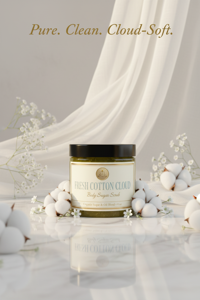 Fresh Cotton Cloud Body Sugar Scrub — luxury hero product shot