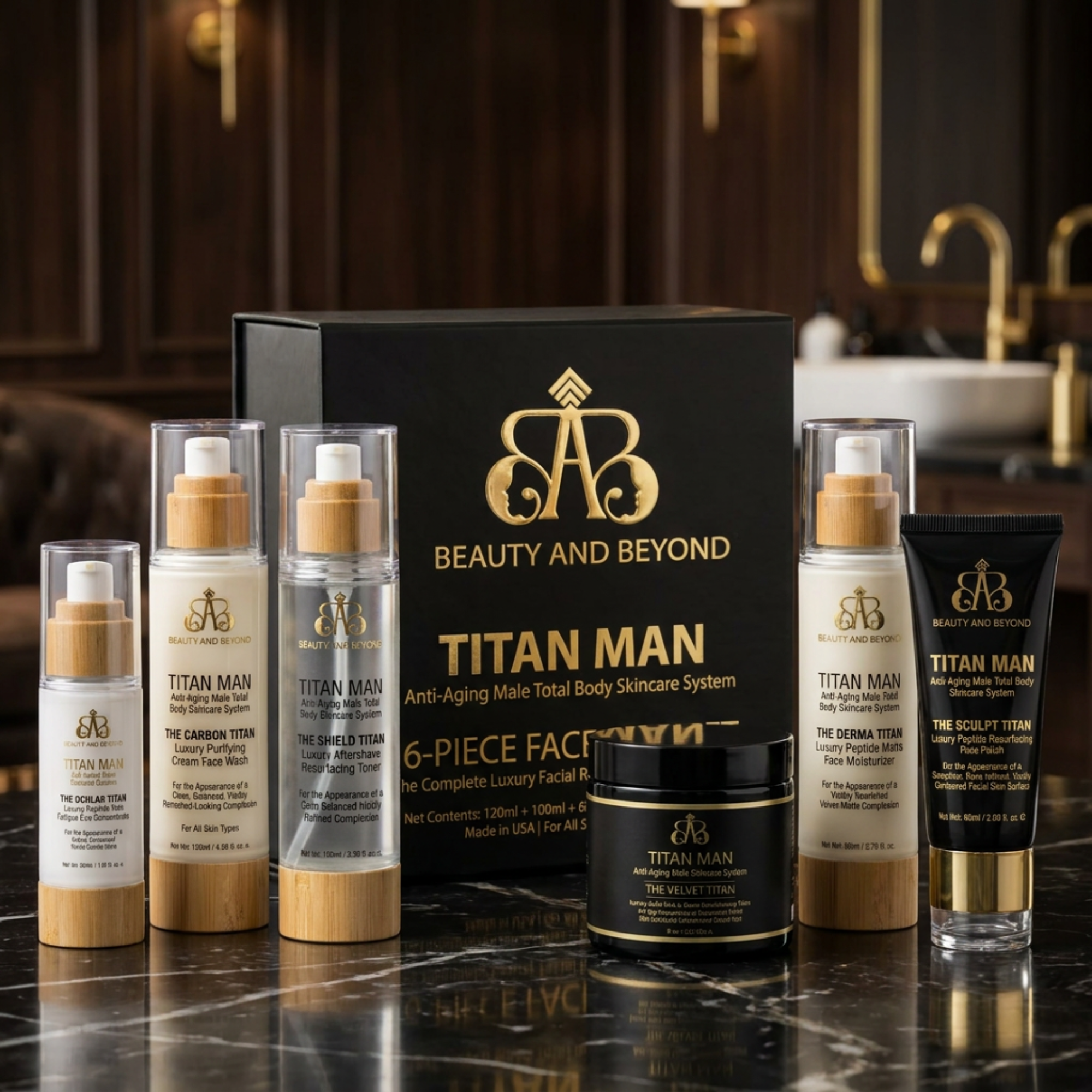 TITAN MAN Anti-Aging Male Total Body Skincare System — 6-Piece Face Care Set