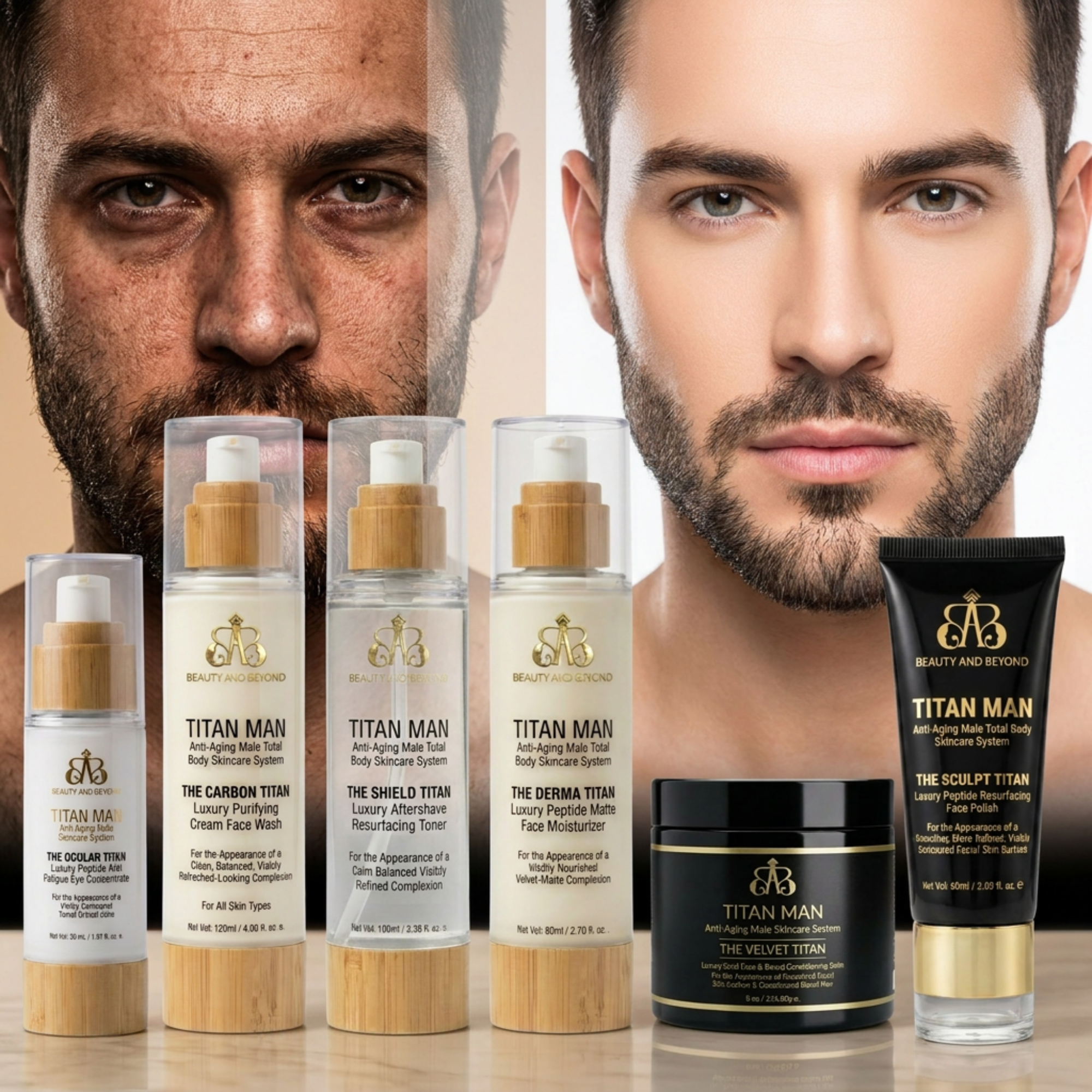 TITAN MAN Anti-Aging Male Total Body Skincare System — 6-Piece Face Care Set