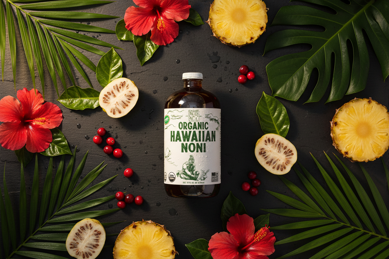 Noni Tonic - Ingredient Flat Lay